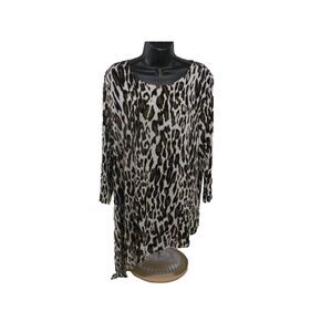 Chico's Travelers Top L Size 2 Brown Black Animal Print Asymmetrical Liquid Knit